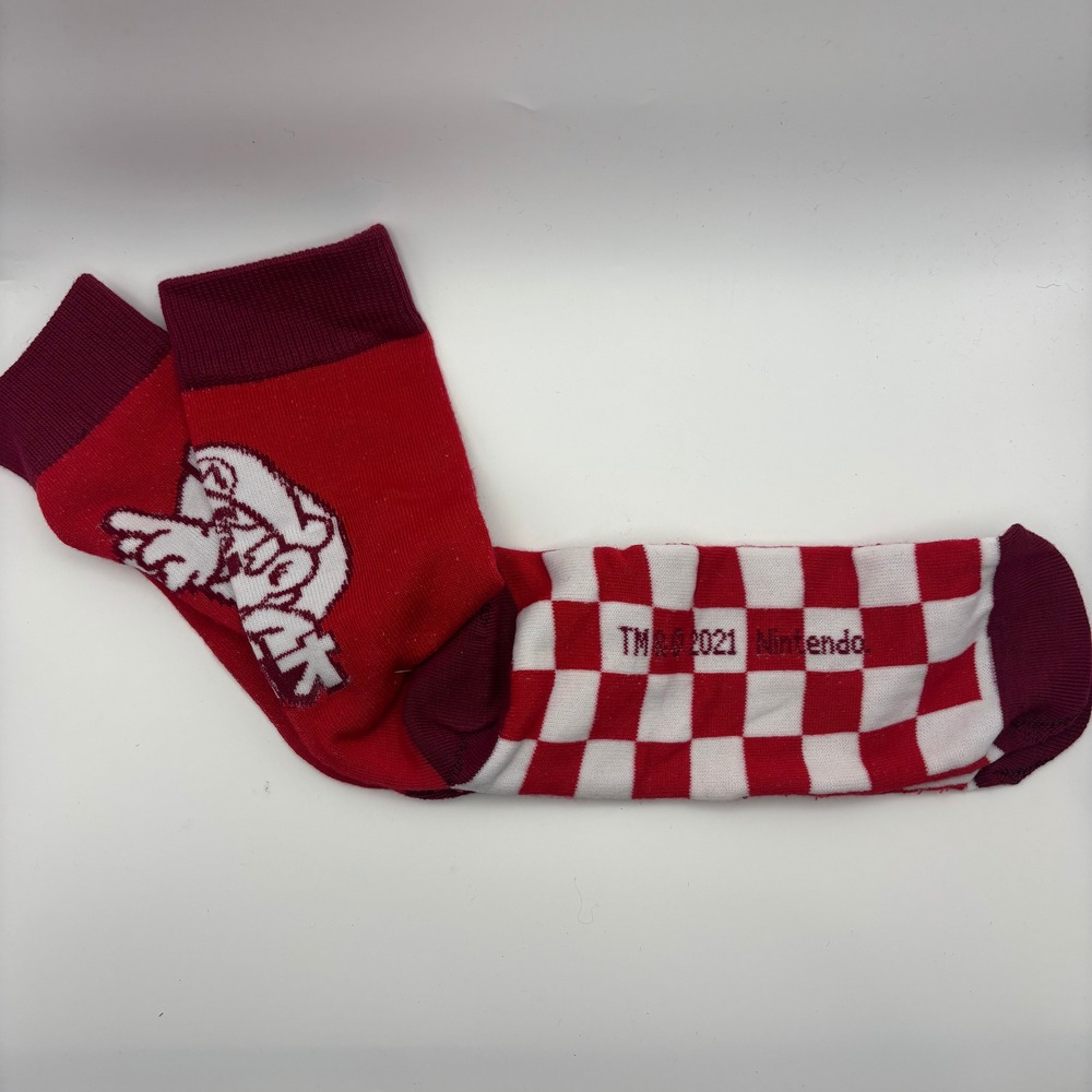 Nintendo Super Mario Mario Adult Crew Socks Red White Checkerboard 2021